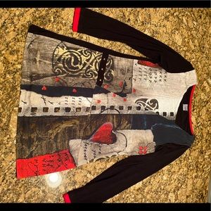 Women's Colorblock Heart Print Long Sleeve Top